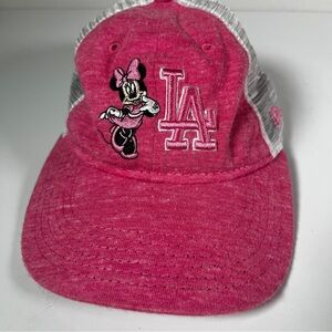 Pink Disney New Era Youth Minnie Mouse LA mesh baseball hat with velcro strap